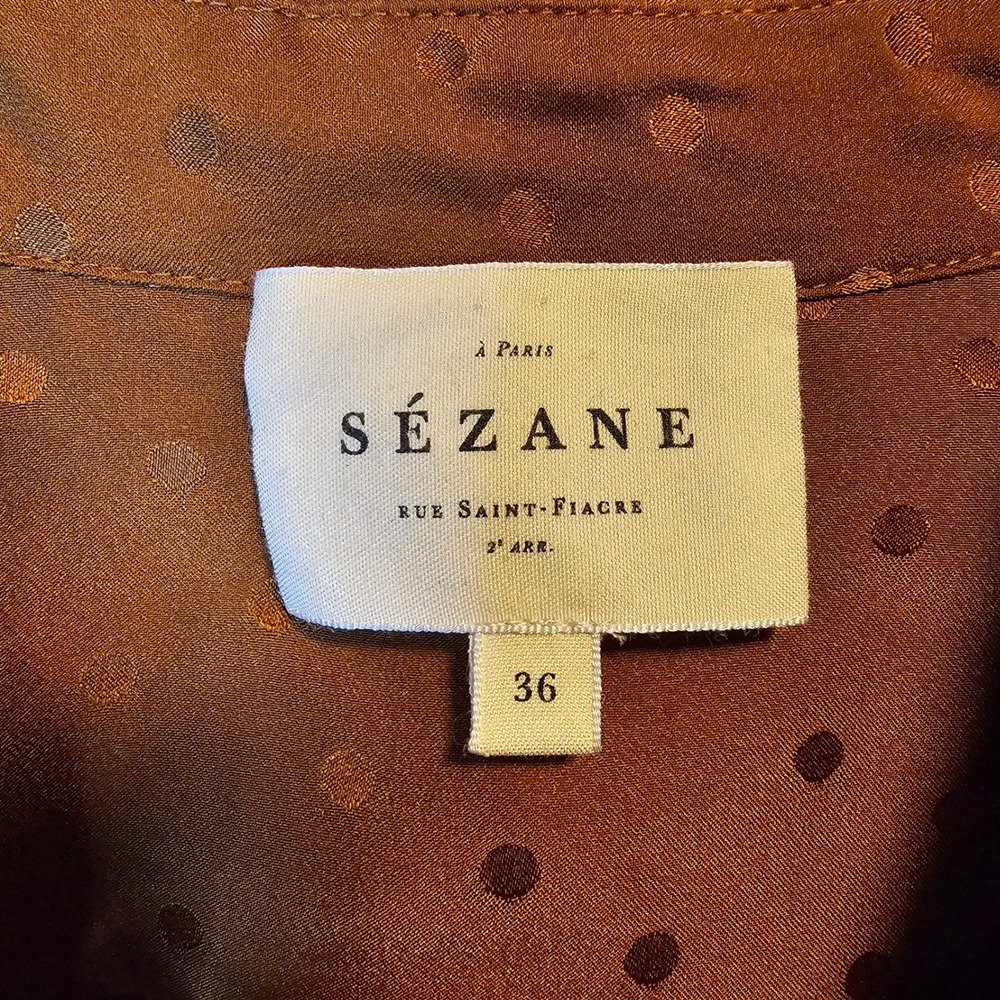 Sezane Silk Polka Dot Blouse Women 36 Rust Brown French Chic Quiet Luxury DESC - Picture 6 of 11